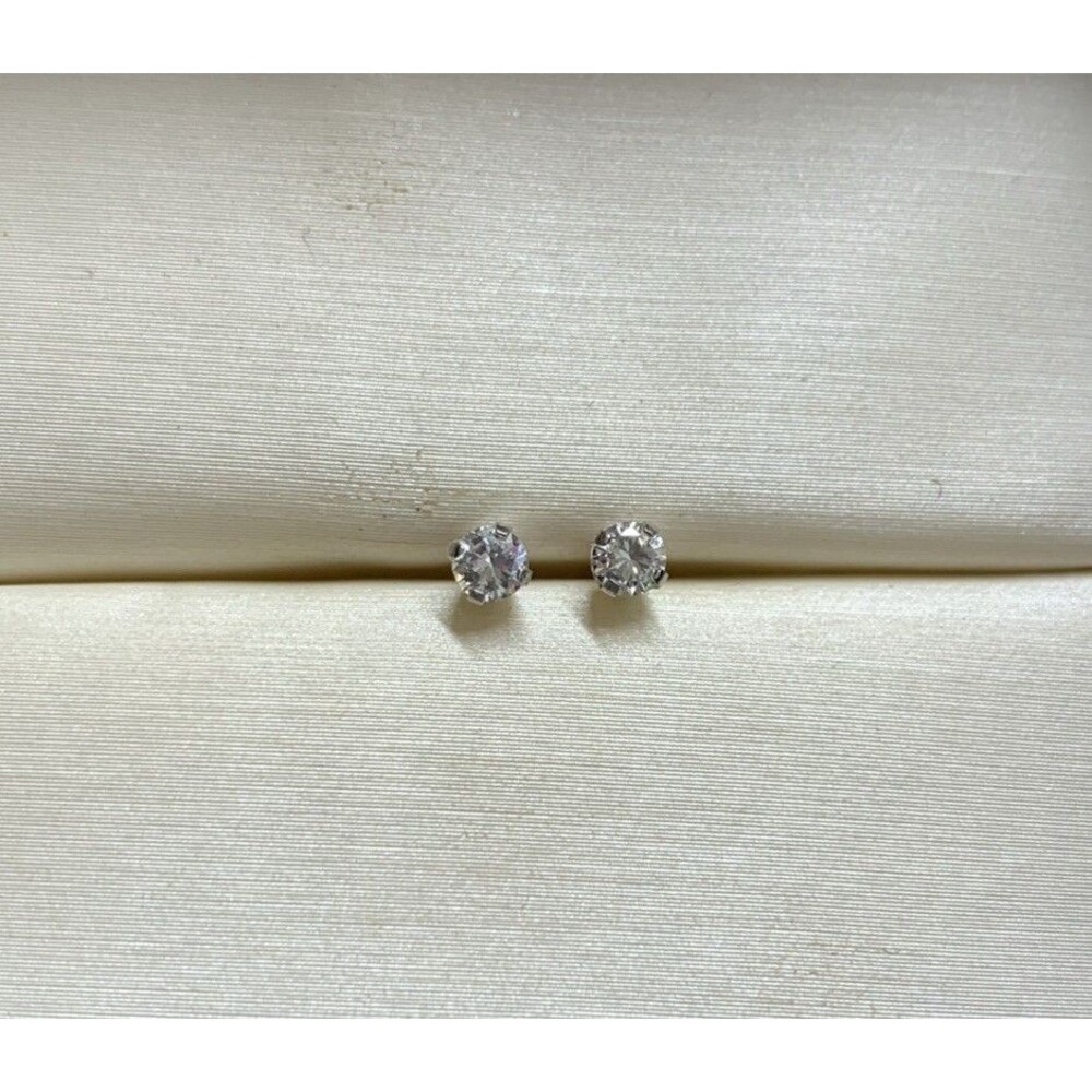 Studex 14K White Gold Earrings 3mm Round CZ Cubic Zirconia 4 Prong Stud